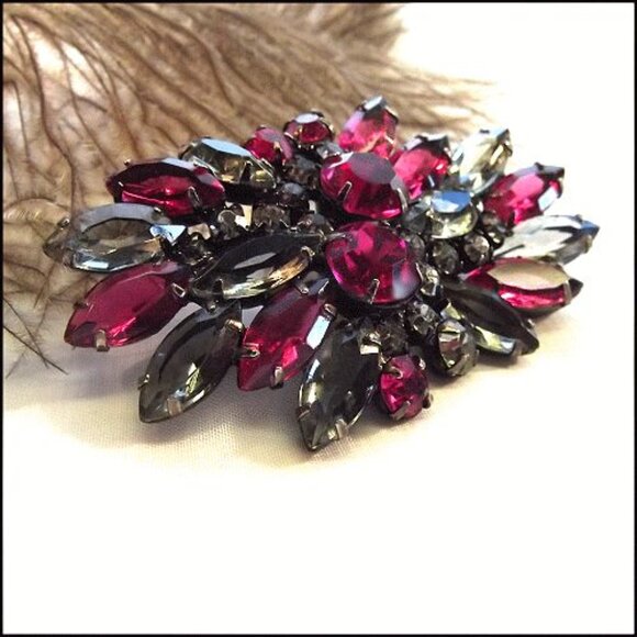 1950s Juliana Pink Grey Crystal Delizza Elster Vintage Brooch 15583 - Picture 5 of 8